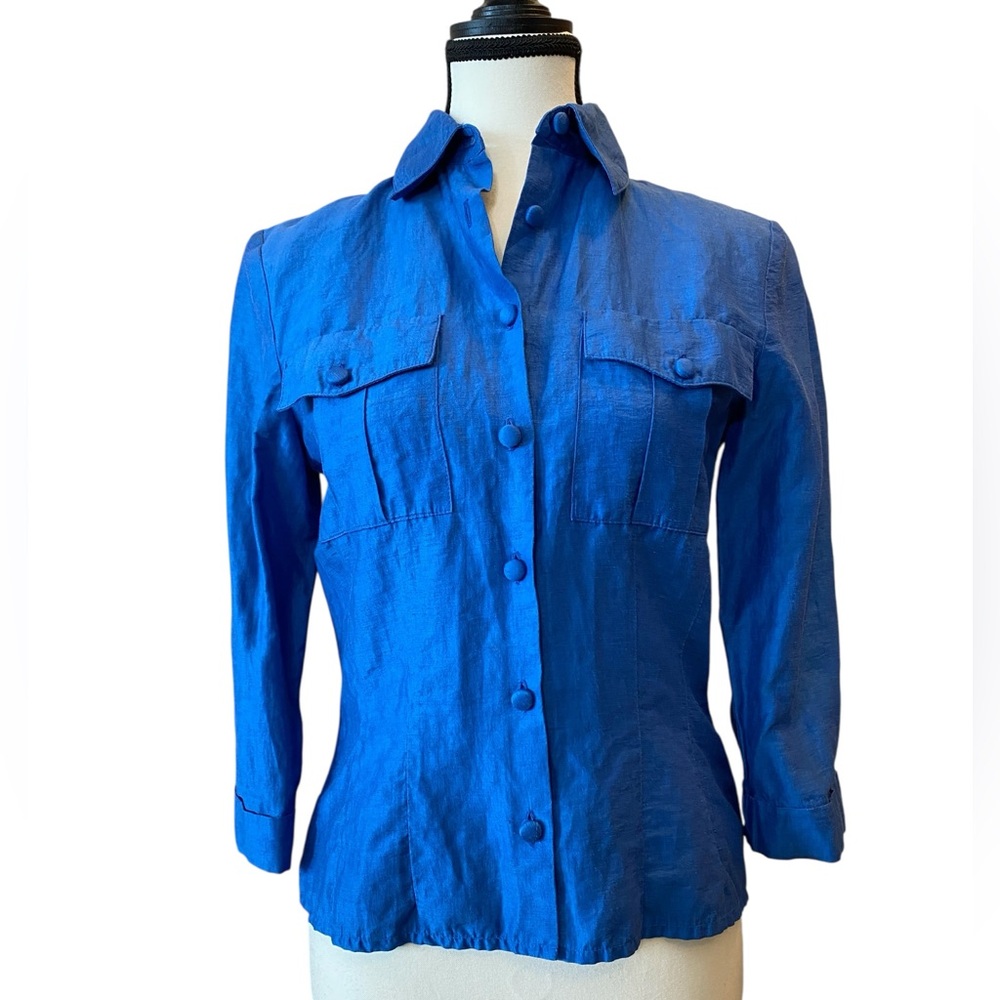 Vintage 100% Raw Silk top by Pat McDonagh chest pockets + back pocket size 6
